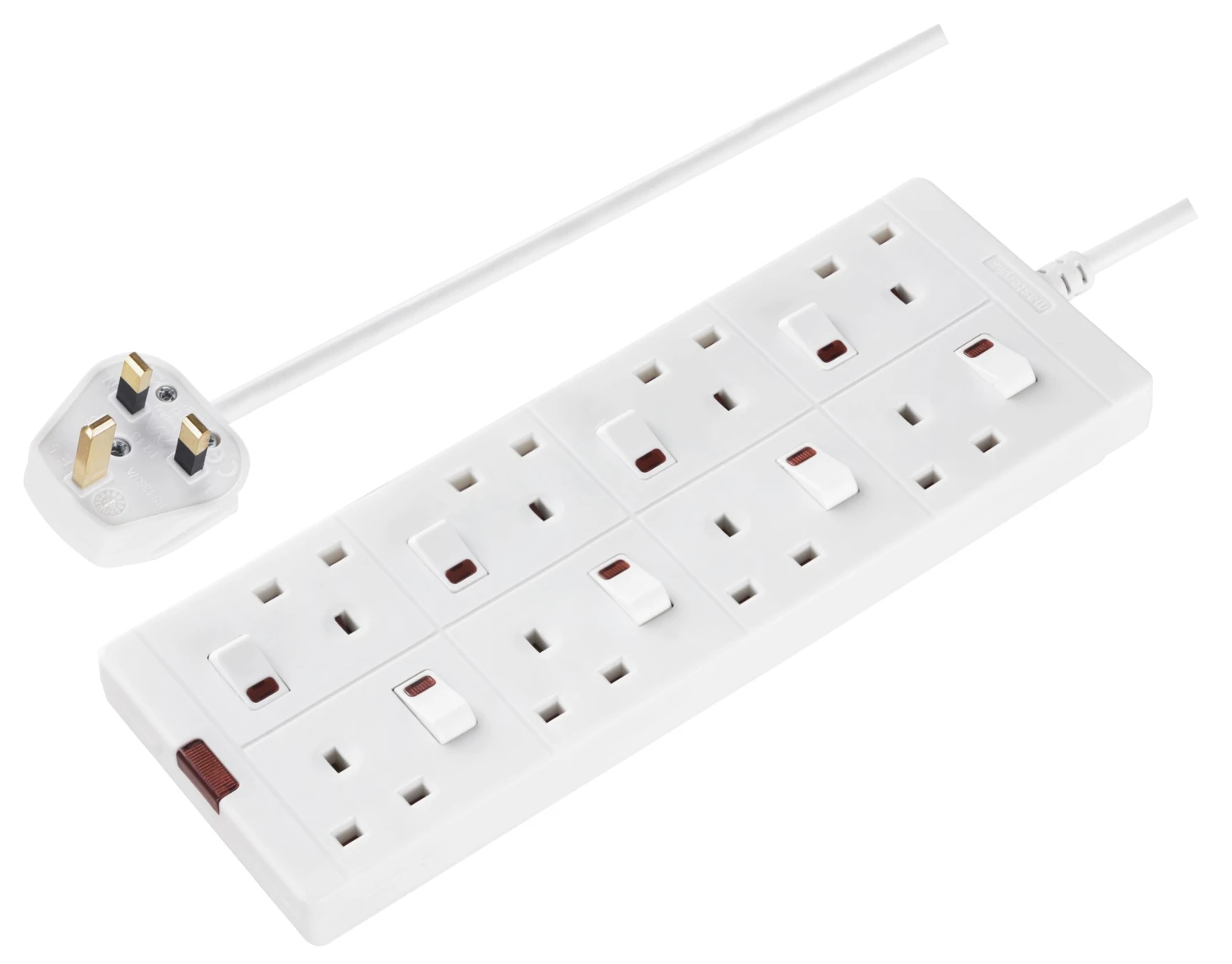 Masterplug 8 Socket 13A Switched White Extension Lead, 2m 1 Masterplug 8 Socket 13A Switched White Extension Lead, 2m
