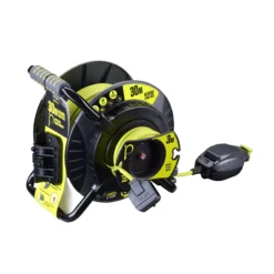 Masterplug IP54 Rated Reverse Anti Twist 1 Socket Grey & Green Indoor & Outdoor Cable Reel, 30m