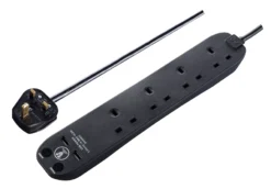Masterplug Surge Black 13A 4 Socket Extension Lead With USB, 1m