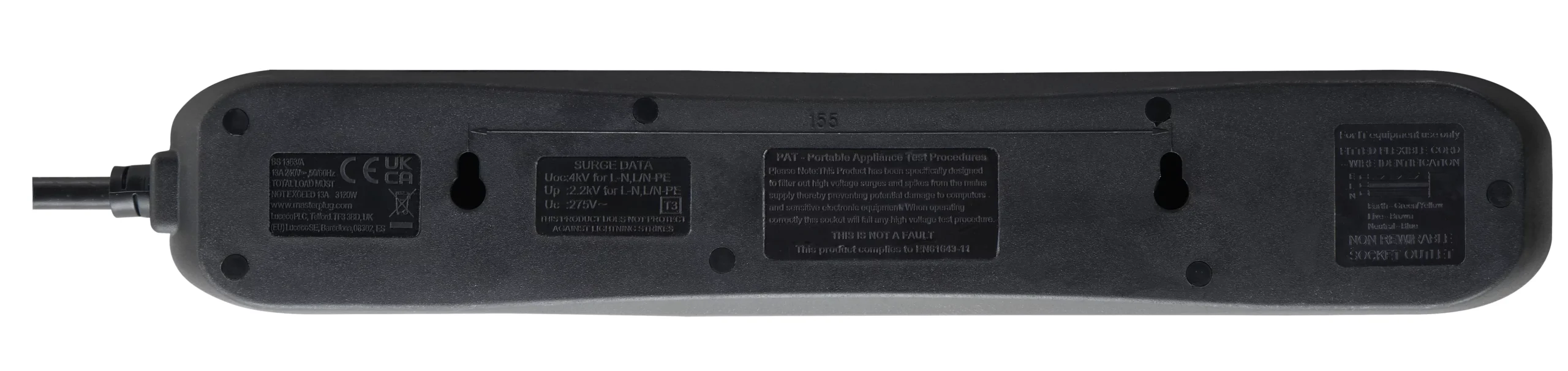 Masterplug Surge Black 13A 4 Socket Extension Lead With USB, 1m 4 Masterplug Surge Black 13A 4 Socket Extension Lead With USB, 1m - Image 4