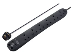 Masterplug Surge Black 13A 6 Socket Extension Lead With USB, 1m