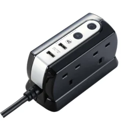 Masterplug Surge Black 4 Socket Extension Lead With USB, 2m