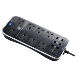 Masterplug Surge Black 8 Socket Extension Lead With USB, 2m -Master Yale Shop masterplug surge black 8 socket extension lead with usb 2m5015056638881 03C bq