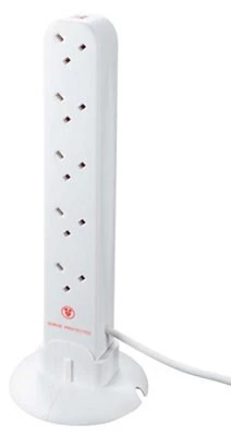 Masterplug Surge White 13A 10 Socket Extension Lead With USB, 1m