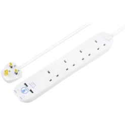 Masterplug Surge White 13A 4 Socket Extension Lead With USB, 1m