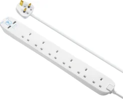Masterplug Surge White 13A 6 Socket Extension Lead With USB, 1m -Master Yale Shop masterplug surge white 13a 6 socket extension lead with usb 1m5015056662442 06c bq scaled