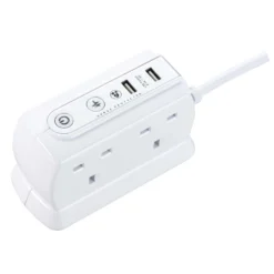 Masterplug Surge White 4 Socket Extension Lead With USB, 2m