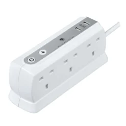 Masterplug Surge White 6 Socket Extension Lead With USB, 2m