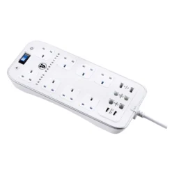Masterplug Surge White 8 Socket Extension Lead With USB, 2m -Master Yale Shop masterplug surge white 8 socket extension lead with usb 2m5015056638874 03c bq