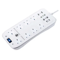 Masterplug Surge White 8 Socket Extension Lead With USB, 2m -Master Yale Shop masterplug surge white 8 socket extension lead with usb 2m5015056638874 21c bq