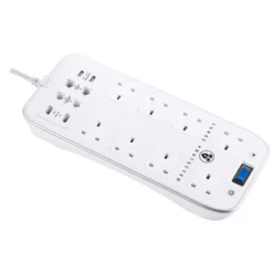 Masterplug Surge White 8 Socket Extension Lead With USB, 2m -Master Yale Shop masterplug surge white 8 socket extension lead with usb 2m5015056638874 23c bq