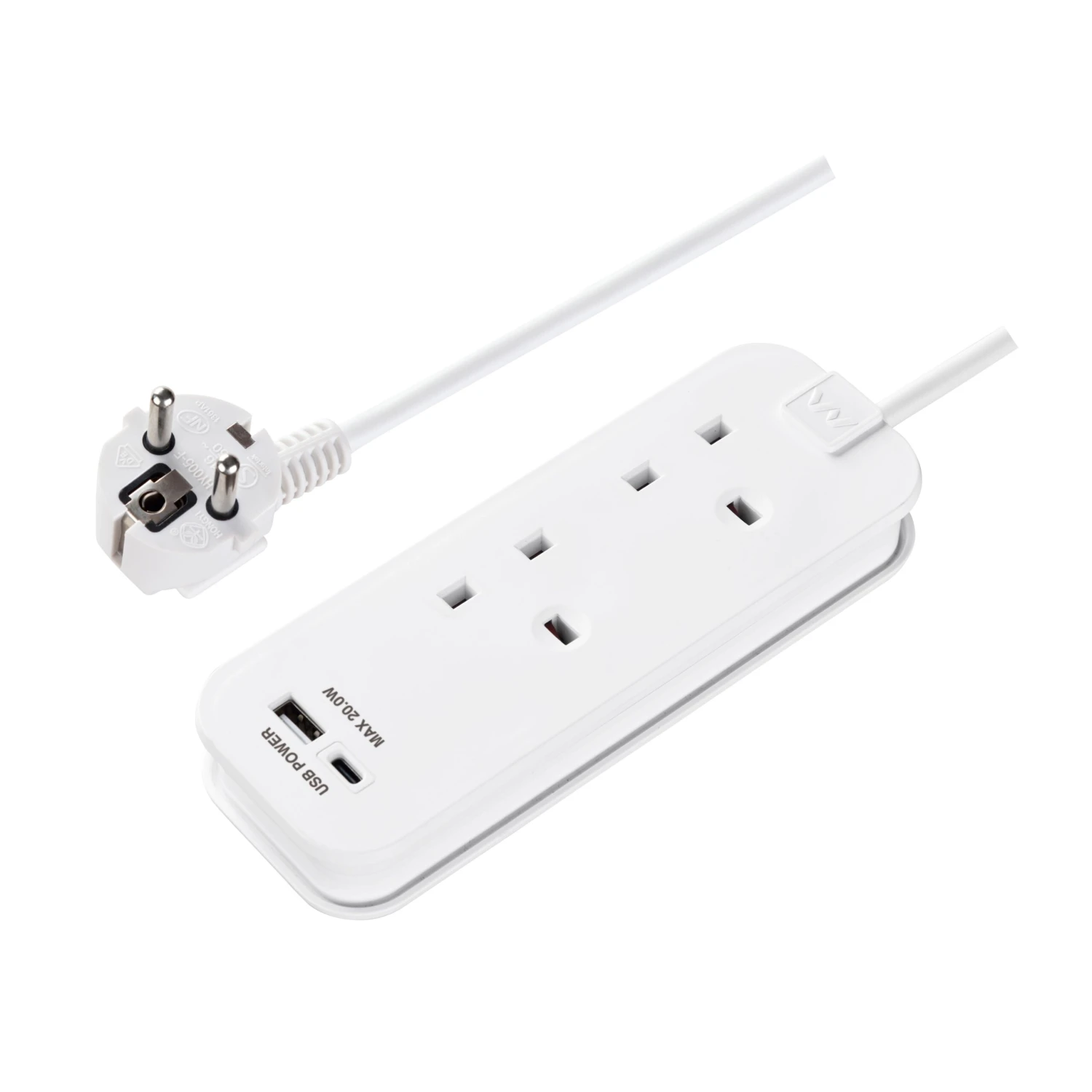 Masterplug White 13A 2 Socket Travel Extension Lead With USB, 0.45m 1 Masterplug White 13A 2 Socket Travel Extension Lead With USB, 0.45m