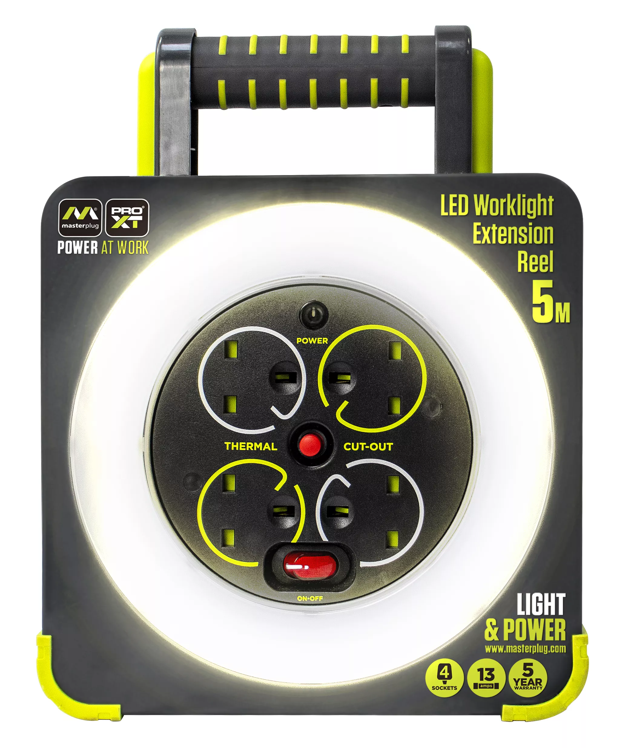 Masterplug Worklight 4 Socket 13A Switched Grey & Green Extension Lead, 5m 2 Masterplug Worklight 4 Socket 13A Switched Grey & Green Extension Lead, 5m - Image 2