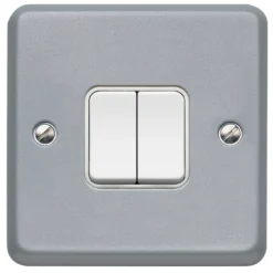 MK 10A Grey Double 2 Way Metal-clad Switch With White Inserts