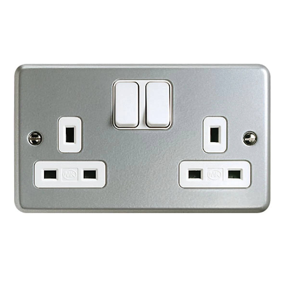MK 13A Grey 2 Gang Switched Metal-clad Socket With White Inserts 1 MK 13A Grey 2 Gang Switched Metal-clad Socket With White Inserts