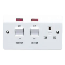 MK White Cooker Switch & Socket With Neon