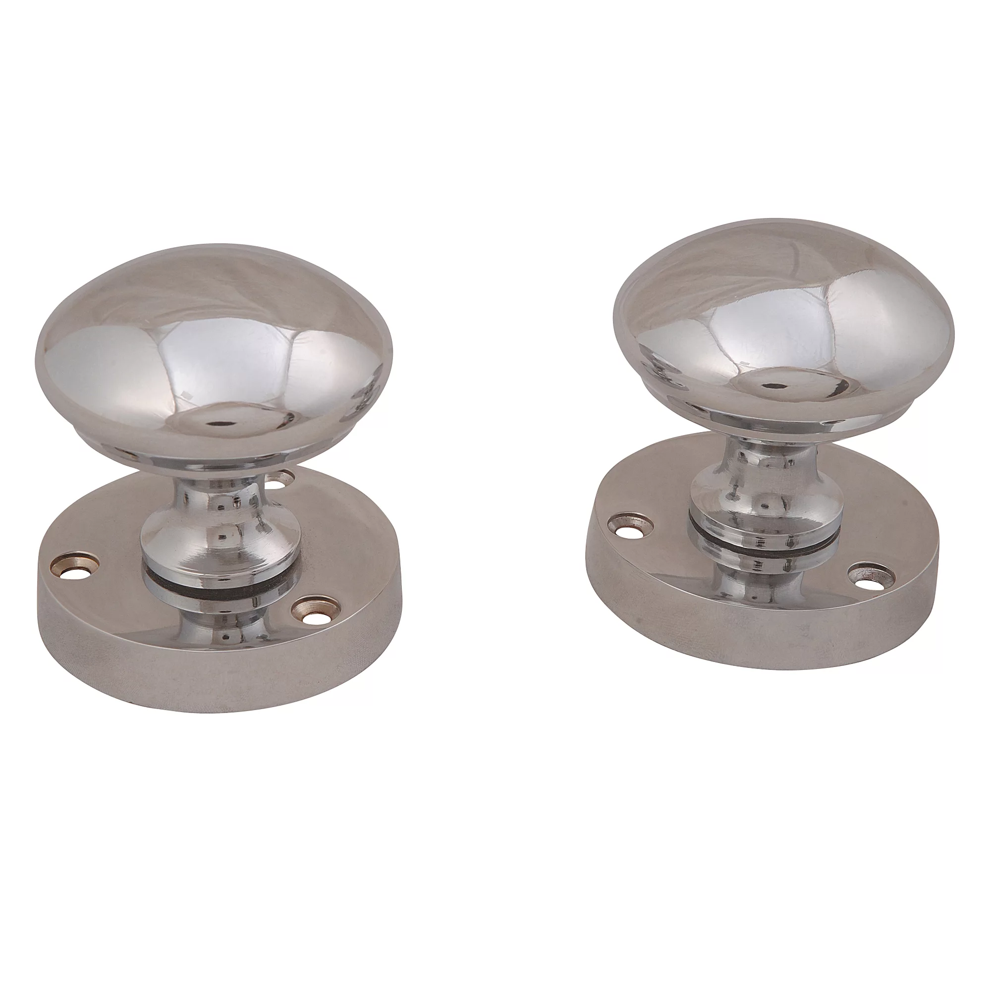 Polished Chrome Effect Zamac Round Door Knob (Dia)50.5mm, Pair 1 Polished Chrome Effect Zamac Round Door Knob (Dia)50.5mm, Pair