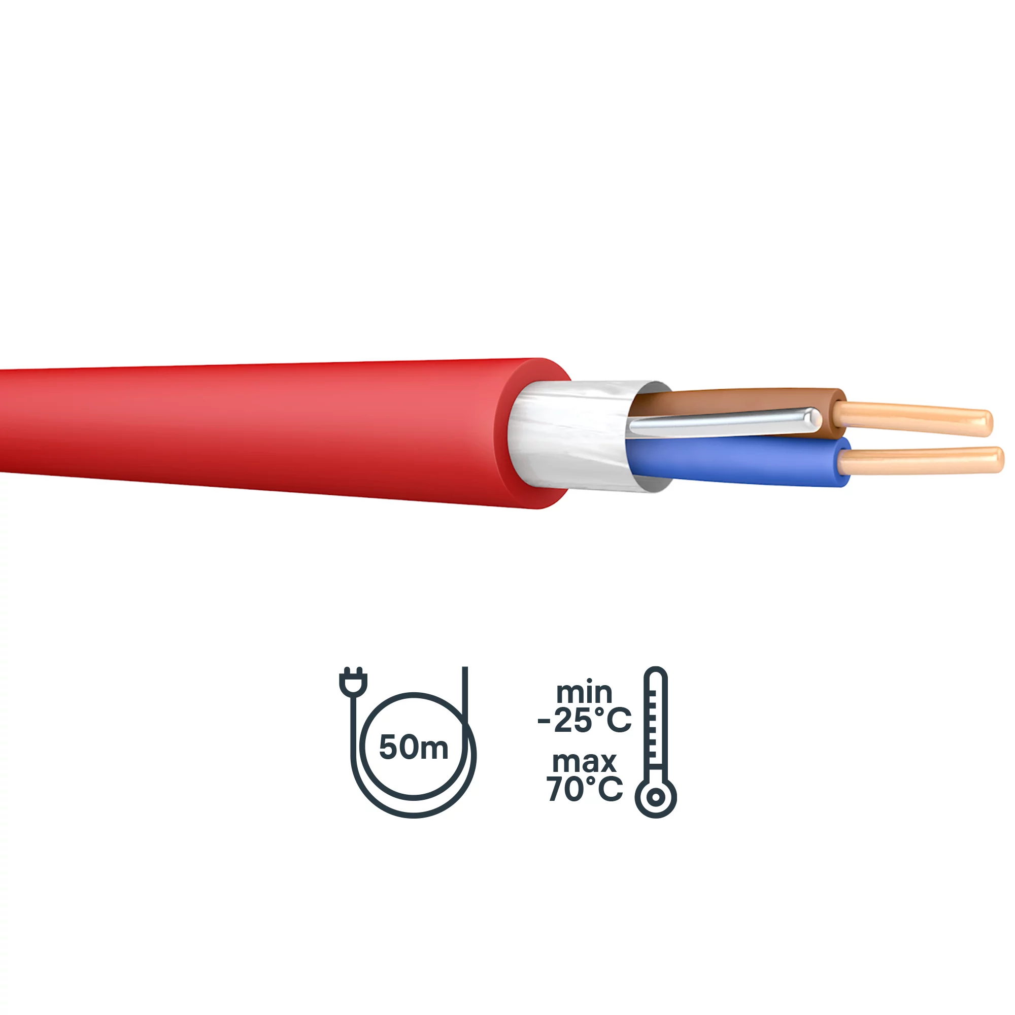 Prysmian FP200 Red 2 Core Fire Cable, 1.5mm² X 50m 2 Prysmian FP200 Red 2 Core Fire Cable, 1.5mm² X 50m - Image 2