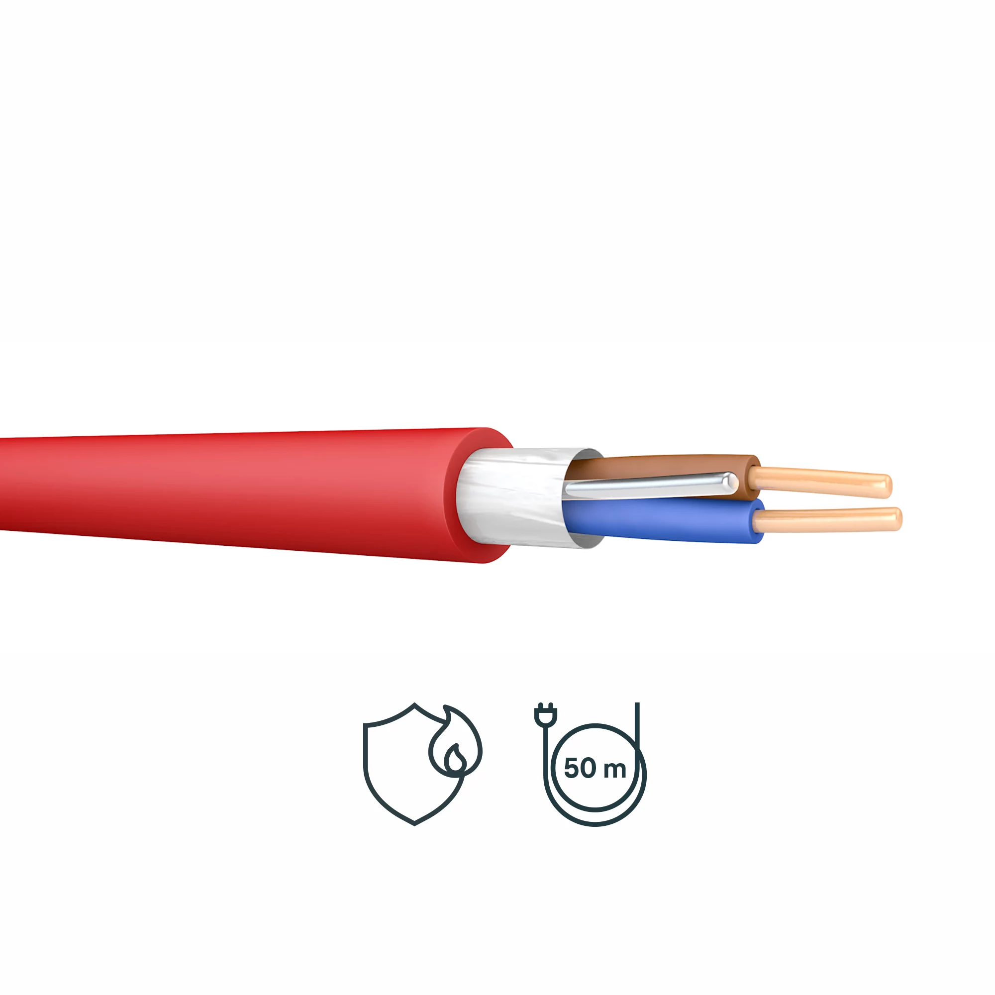 Prysmian FP200 Red 2 Core Fire Cable, 2.5mm² X 50m 1 Prysmian FP200 Red 2 Core Fire Cable, 2.5mm² X 50m