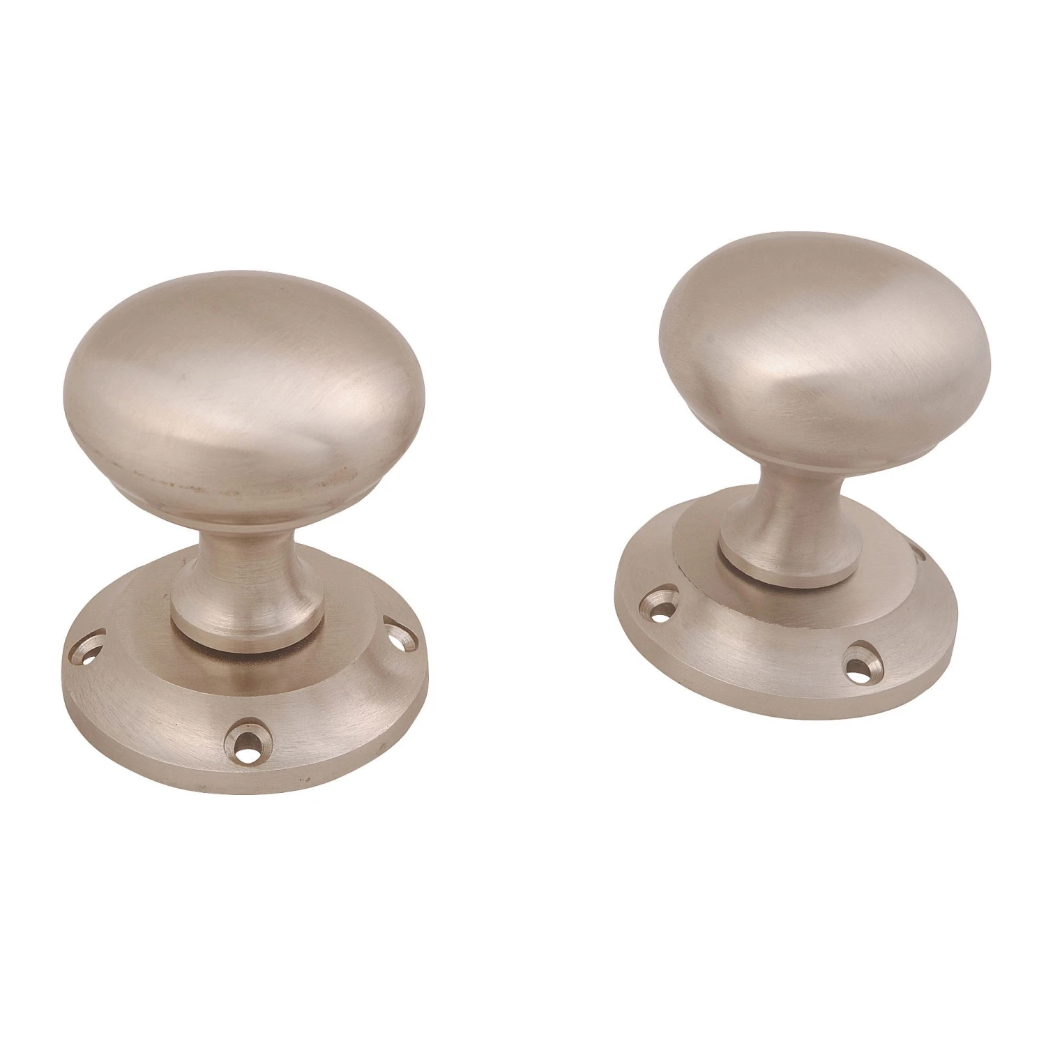 Satin Nickel Effect Zamac Round Door Knob (Dia)54mm, Pair 1 Satin Nickel Effect Zamac Round Door Knob (Dia)54mm, Pair