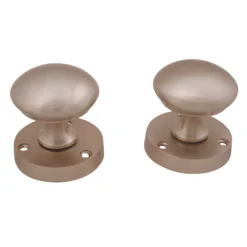 Satin Nickel Effect Zamak Round Door Knob (Dia)53mm, Pair