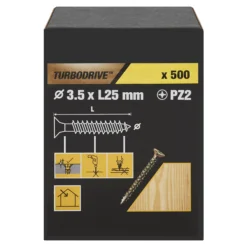 TurboDrive Yellow-passivated Steel Screw (Dia)3.5mm (L)25mm, Pack Of 500