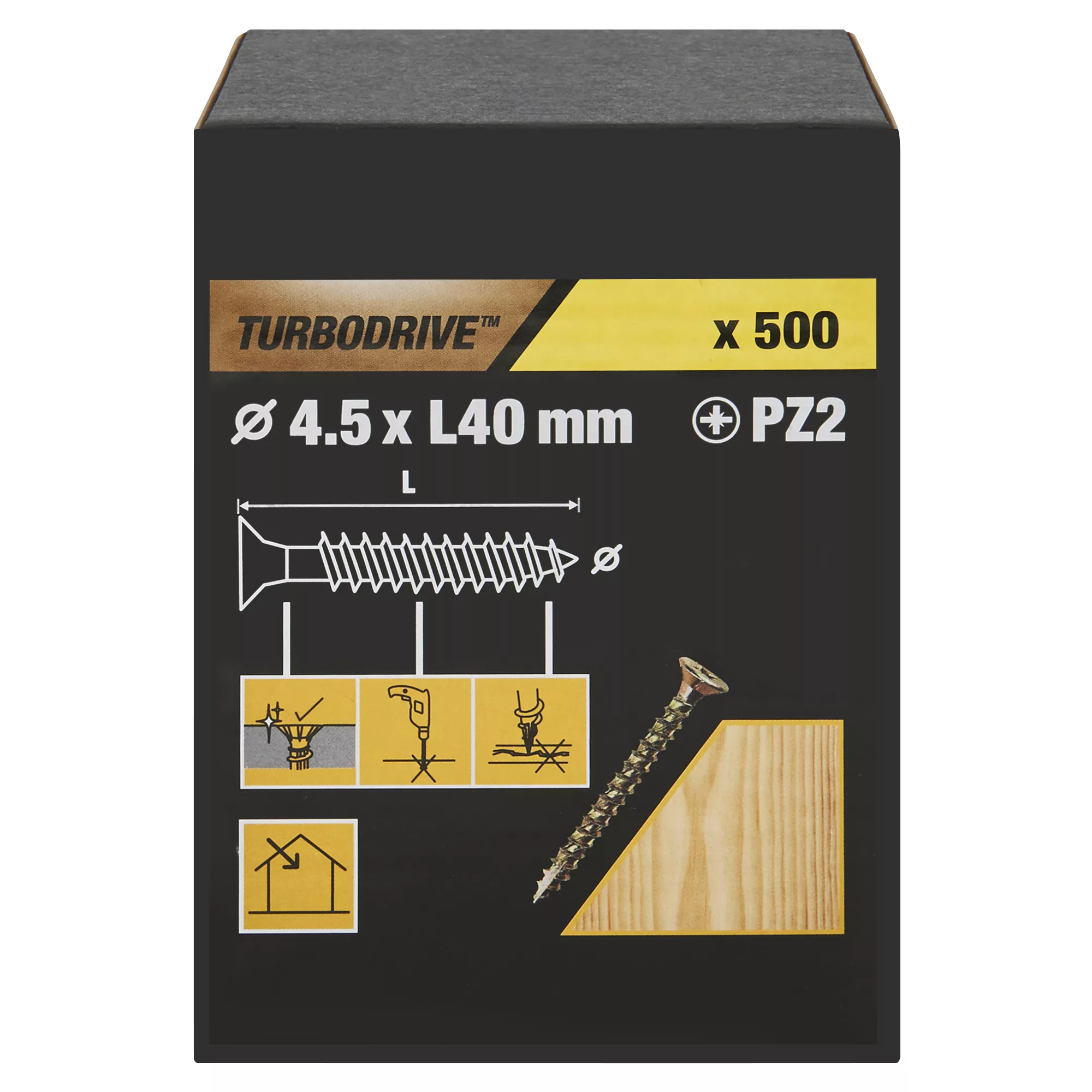 TurboDrive Yellow-passivated Steel Screw (Dia)4.5mm (L)40mm, Pack Of 500 1 TurboDrive Yellow-passivated Steel Screw (Dia)4.5mm (L)40mm, Pack Of 500