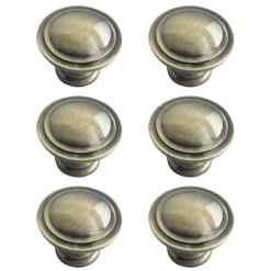 Zinc Alloy Antique Brass Effect Ring Furniture Knob (Dia)30mm, Pack Of 6