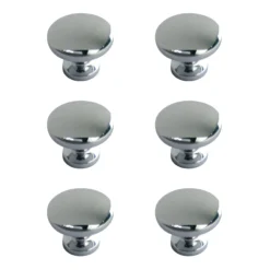 Zinc Alloy Chrome Effect Round Furniture Knob (Dia)30mm, Pack Of 6