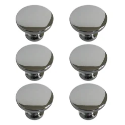 Zinc Alloy Chrome Effect Round Furniture Knob (Dia)38mm, Pack Of 6